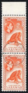 SARAWAK SG205 1965 2c Red-orange Wmk w12 THE KEY VALUE CDS Pair Cat 32 pounds