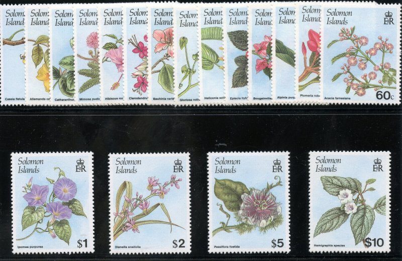 Solomon Islands 1997 QEII Flowers set complete superb MNH. SG 580-597.