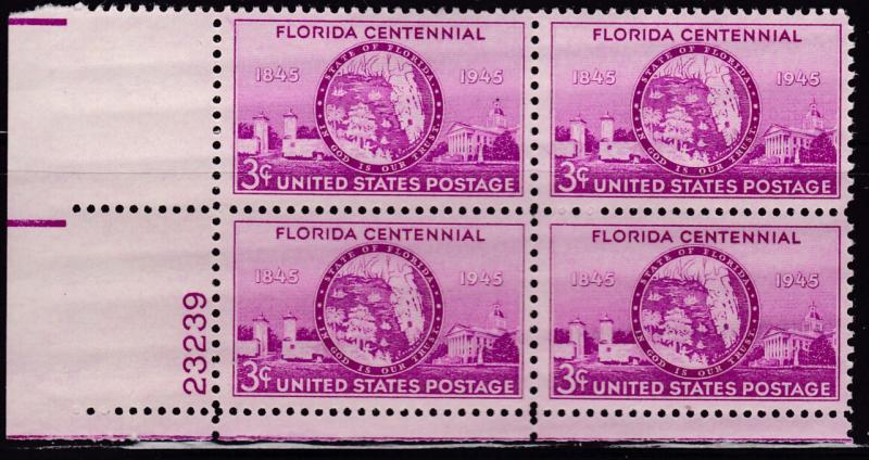 U.S. Scott No.927 Florida Seal Plate Number block of 4 F/VF NH NH