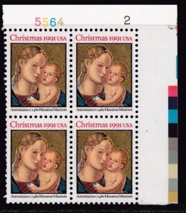 United States 1991 Christmas Issue (Religious) Plate Number Block of Four VF/NH