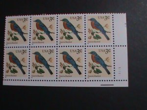 ​UNITED STATES 1990-SC#2478  EASTERN BLUE BIRDS MNH IMPRINT PLATE BLOCK-8-VF