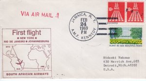 FIRST FLIGHT SOUTH AFRICAN AIRWAYS,  JAMAICA, NY  1969  FDC17443