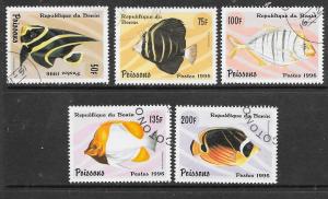 Benin #942-946 Fish  (CTO) CV $3.80