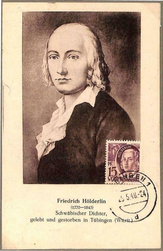 90105 - GERMANY Württemberg - MAXIMUM CARD - Literature HOLDERLIN 1948 