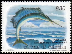 Colombia 1991 Sc#1040 FISH (Istiaphorus Americanus) Marine Life Single MNH
