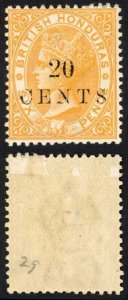 British Honduras SG29 20 cents on 6d Yellow Broken C M/M