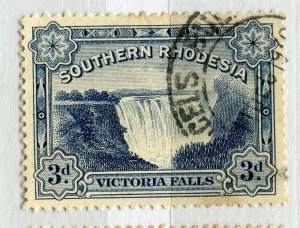 RHODESIA; 1932 early Victoria Falls issue 3d. fine used POSTMARK