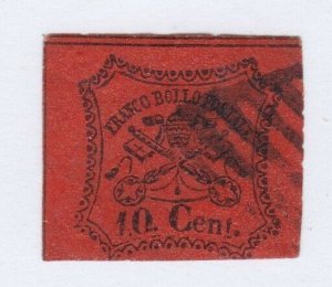 Roman States stamp #15, used, Vermillion & black, CV $95.00