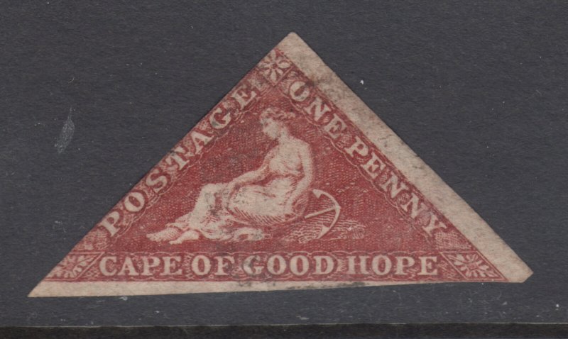 Cape of Good Hope Sc 12, SG 18, used.  1865 1p dark carmine Hope Seated, DLR