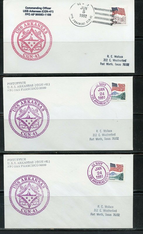 USS ARKANSAS (CGN-41)  LOT OF 15 COVERS 1994-1991 WITH DUPLICATION AS SHOWN (3)