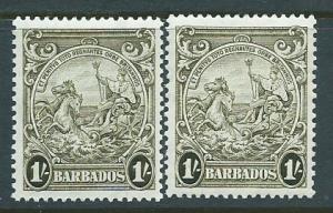 Barbados SG 255 plus 255a olive gree & dp olivegreen MLH