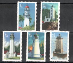 4146-50 Pacific Lighthouses Set Of 5 Mint/nh Free Shipping (A-261)