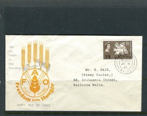 MALTA; 1963 Hunger QEII issue fine used Illustrated FDC First day Cover 