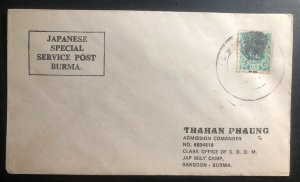 1940s Japan Occupation Special Post Office Burma Cover To Rangoon