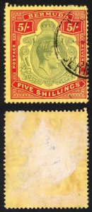 Bermuda SG118b KGVI 5/- Pale Green and Red/yellow Line Perf 14.25 (Ref 58)