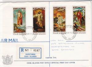 Cook Islands 1970 Registered Airmail Easter Christ Pics Stamps Cover FDC Rf29027