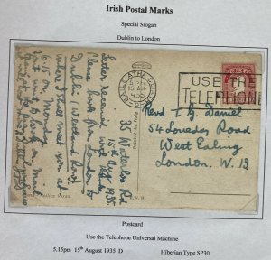 1935 Dublin Ireland Slogan cancel Picture Postcard Cover Use The Telephone