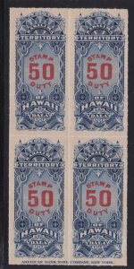 Hawaii Revenue Stamp Mint #R12 Block of 4 - 3 NH 1 Hinged - $460++cv w/ Imprint