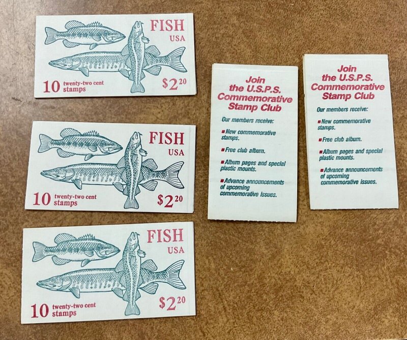 BK154 Fish  #2209a Booklet of 10  22 c  FV $11  1986 lot of 5 books 50 stamps