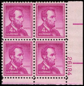 US #1036a LINCOLN MNH LR PLATE BLOCK #26184