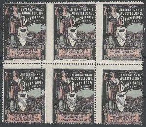 Baden, Germany, 1896 International Exhibition, Blk. of 6 Misperfed Poster Stamps