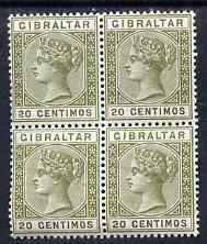 Gibraltar 1889-96 Spanish Currency 20c olive-green & brow...