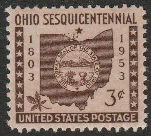 US 1018 Statehood Ohio Sesquicentennial 3c single MNH 1953