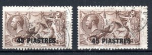 British Levant 1921 45pi on 2s 6d GB surcharge x2 between SG L48 and L48c FU CDS