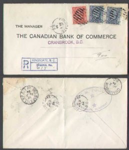 Canada-Covers #4397-3c+5c(2) KGV medallion reg'd-Kingsgate,BC-Aug 1 1934...