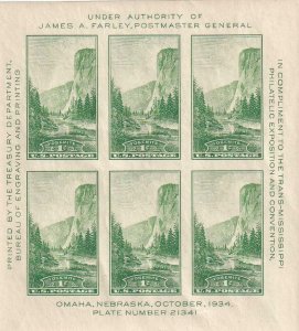 US; 1934 Trans-Mississippi Philatelic Expos., S/S, Sc #751, MNH (S19548)