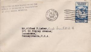 U.S 1934 Little America Antarctica Byrd Expedition 1Year Delay Cover