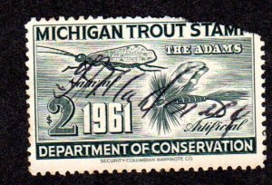 USA Michigan Trout Stamp,  CAT# MIT-14 Cat = $ 10.00, used, Lot 220333 -01