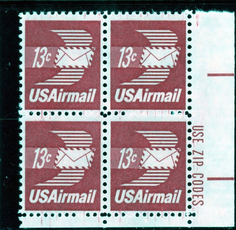 US  C79  Winged Envelope 13c - Zip Block of 4 - MNH - 1973 - LR