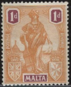 Malta 100 (mhr) 1p allegory of Malta, buff & plum (1922)