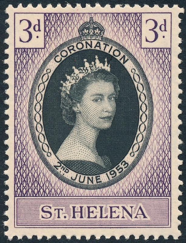 St Helena 1953 3d Black & Deep Reddish Violet Coronation SG152 MH