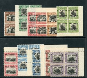 North Borneo 1918 KGV Red Cross short set in blocks MNH. SG 214-226. Sc B14-B24.