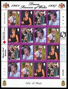 Isle of Man 793, MNH, Princess Diana In Memoriam full sheet of 16