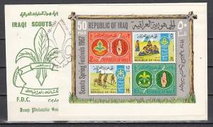 Iraq, Scott cat. 460a. Iraqi Boy & Girl Scout s/sheet. First Day Cover. ^