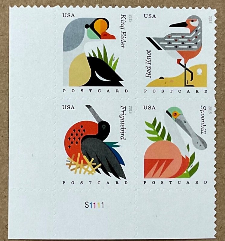 4991-94 Coastal Birds MNH  Plate Block of 4  Postcard Rate (48c) FV $ 1.92 2015 