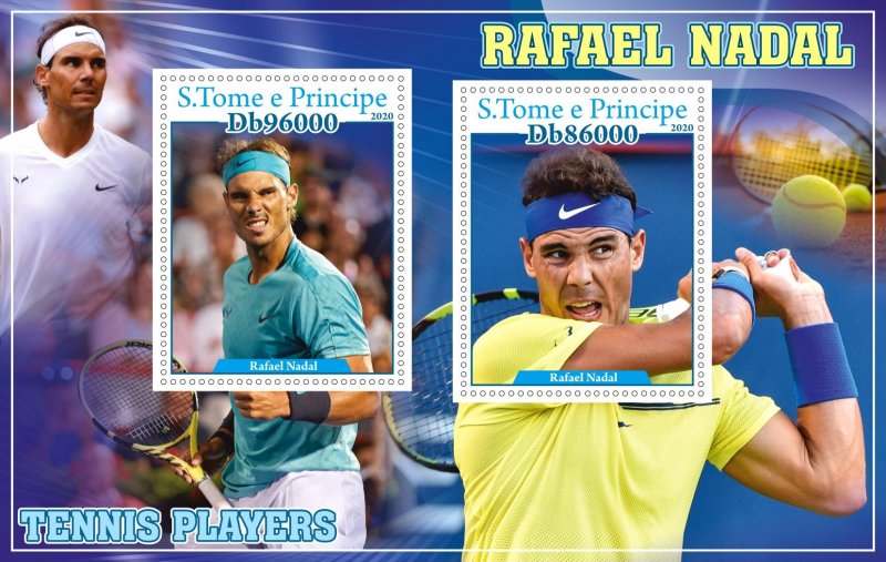 Stamps. Sports. Tennis Rafael Nadal 2020 year 1+1 sheets perforated