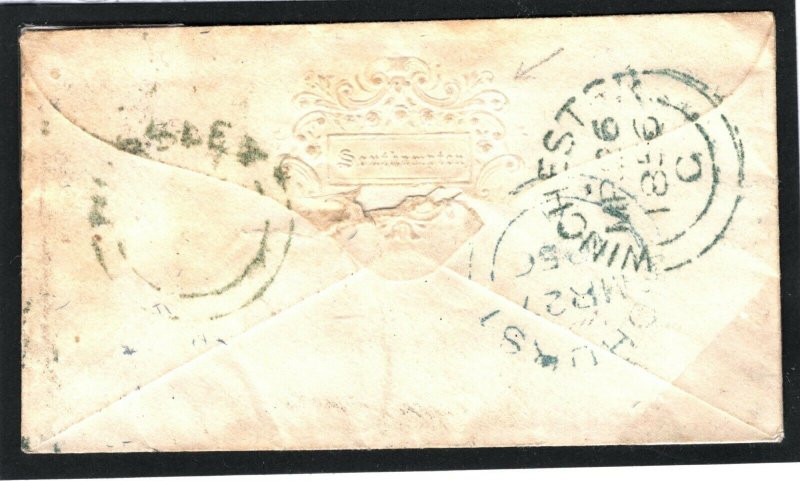 GB Hants SG.29 Cover Fancy Embossed *Southampton* Envelope 1856 HURSLEY UDC ZA45