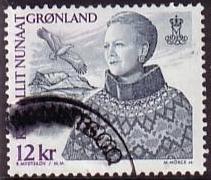 Greenland 375 used 2001 Queen Margrethe & Bird 12.00kr  c2