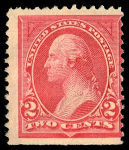 US Sc 265 Mint NO GUM - 1895 2¢ Washington, Type I, Double Line Wmk