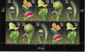 US#3528 -3531 34c Carnivorous Plants self adhesive -1/2 sheet of 10  CV$7.00