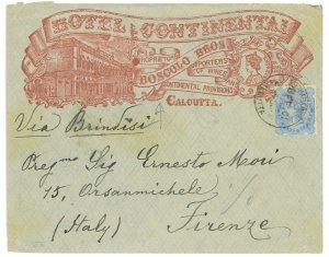 P2841 - INDIA 1901 VERY NICE DECORATIVE HOTEL COVER, FROM CALCUTTA TO FIRENZE-