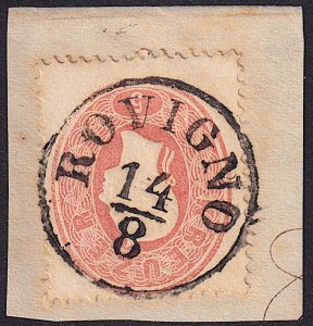 Austria - 1860 - Scott #14 - used on piece - ROVIGNO pmk Croatia