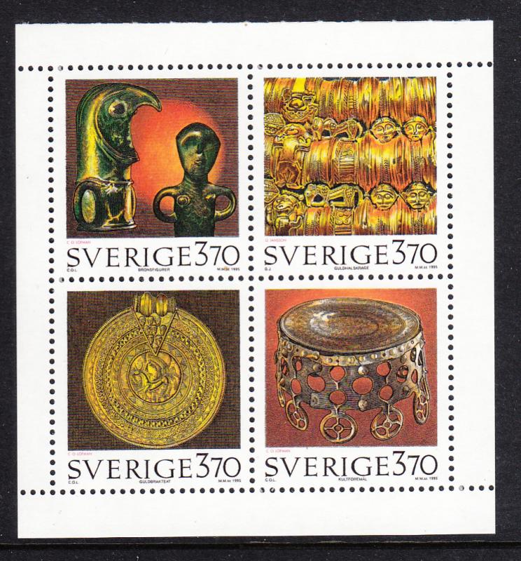 Sweden 1995 MNH Scott #2148a Booklet pane of 4 3.70k Ancient artifacts