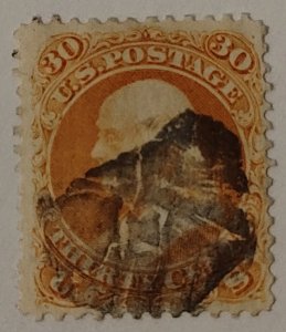 Scott Stamp #71-Used 1861 30¢ Franklin, Deep Orange.  Fancy Cancel. SCV $265.00