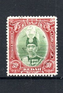 Malaysia - 1937 Kedah 30c Sultan Abdul Hamid Halimshah Sg 63 Fu-