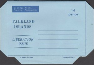 FALKLAND IS 1982 14p Liberation Issue aerogramme - unused...................J723